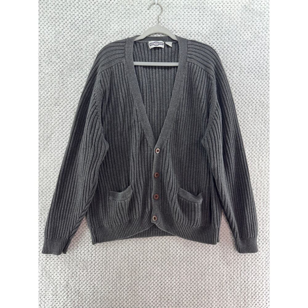 VTG Gulf Traders Grandpa Button Front Cardigan XL Gray Ramie Cotton Rib Knit